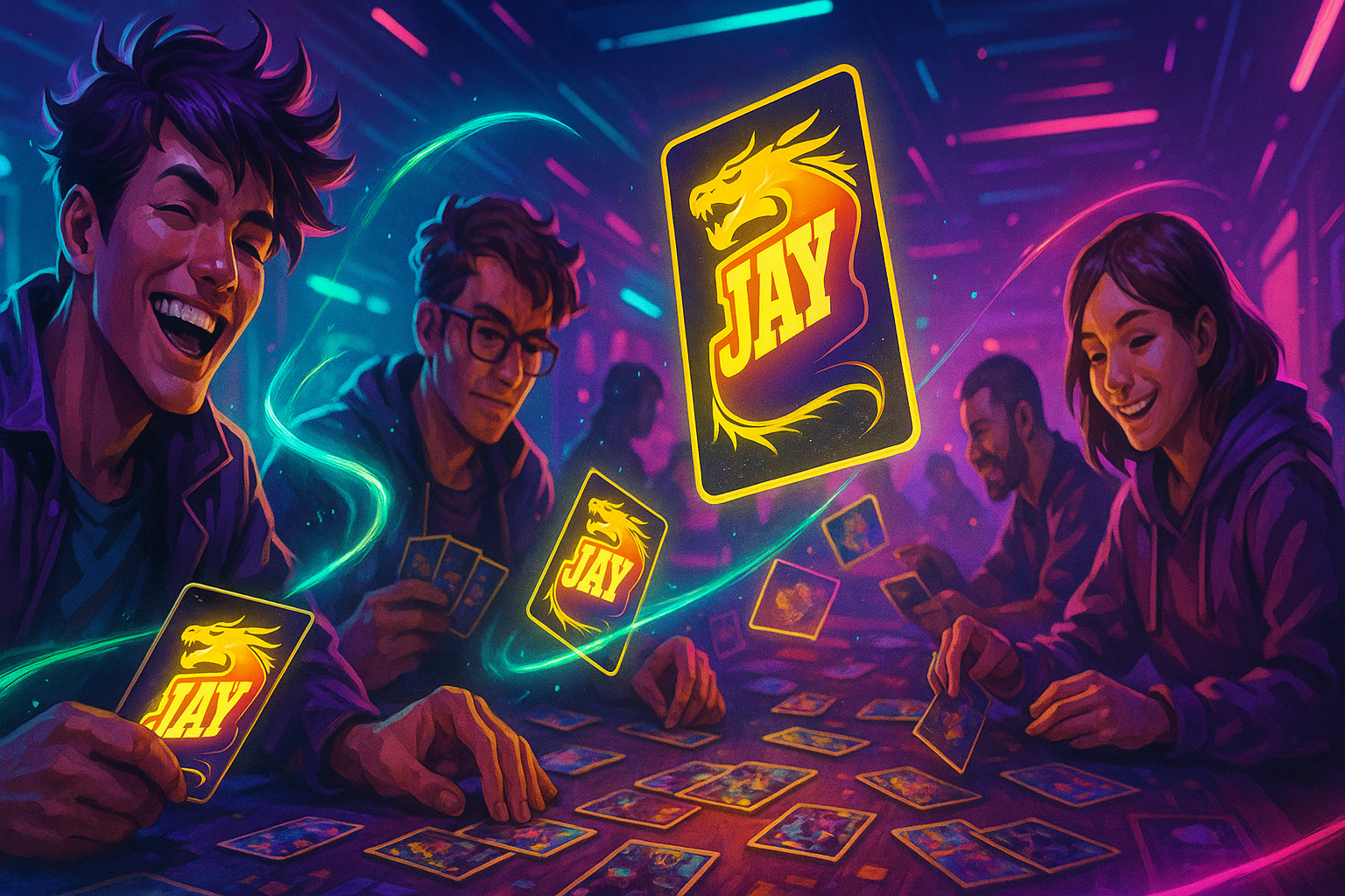 Spieler genießen Jay-CS Locals & Events in Wien – TCG Community Turniere mit Neon-Style